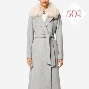 Cole Haan Collection Shearling Collar Coat in Light Grey Size 4